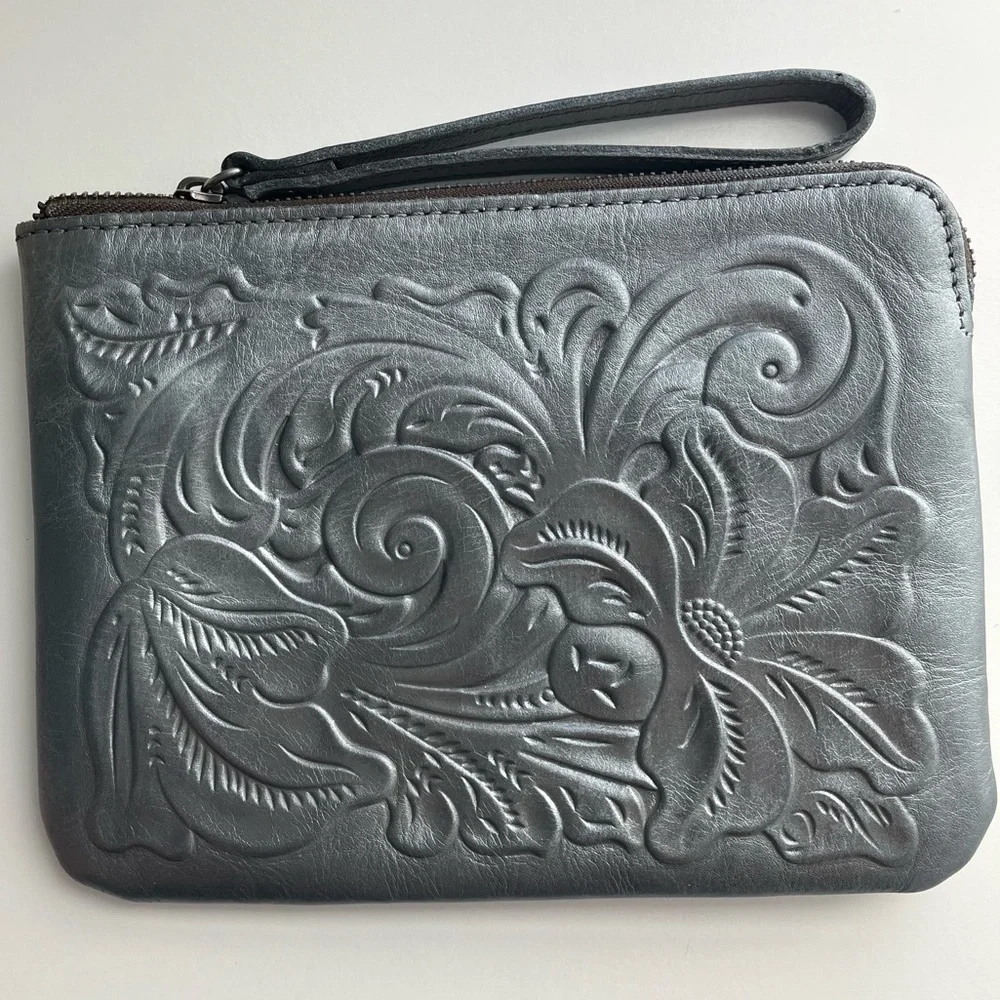 Patricia Nash Cassini Tooled Leather Wristlet in GunMetal Grey
